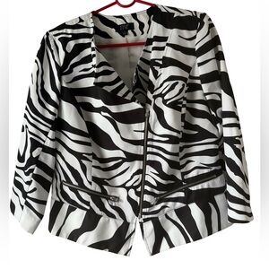 DONNA MOORE Y2K Zebra Print Lightweight Zip Front Peplum Blazer Medium $49